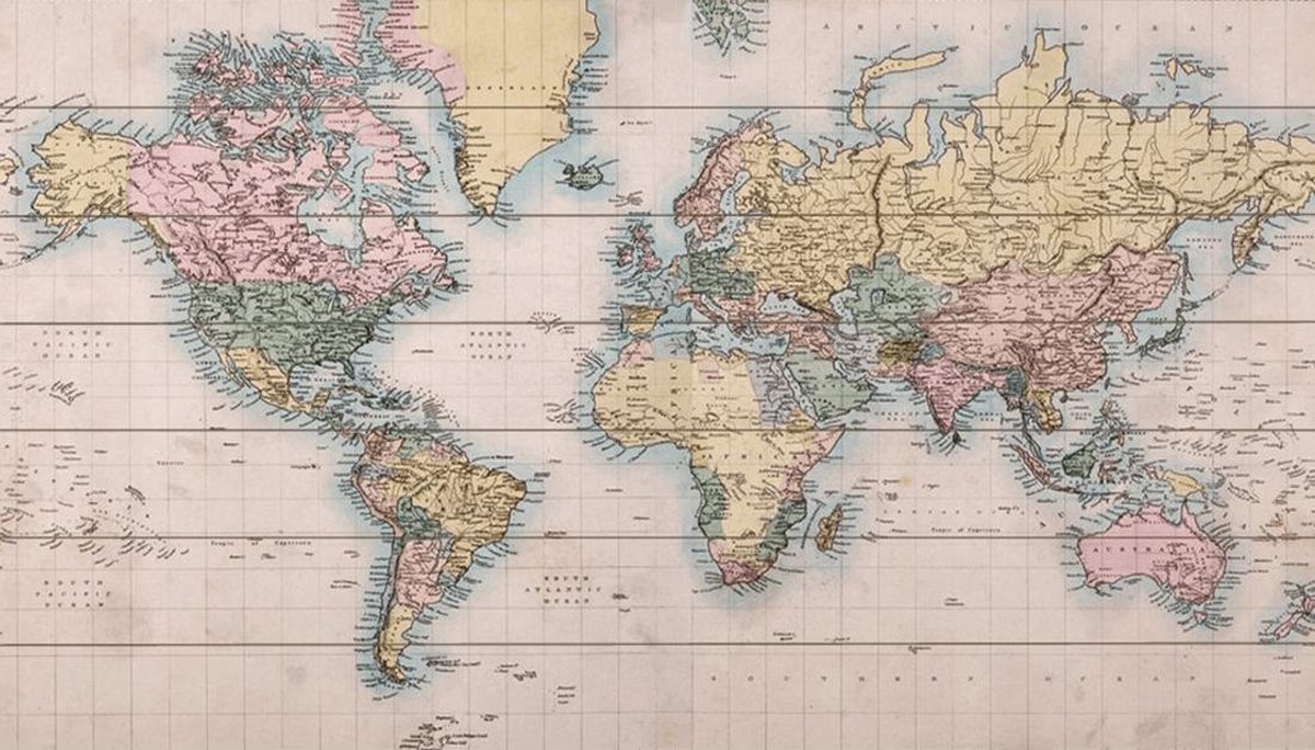 Wereldkaart op Hout Antiek | 124 x 70cm | Gratis 100 prikkers en ophangsysteem